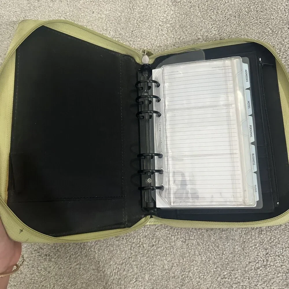 Vintage Franklin leather Covey 365 Monthly Zipper binder organizer Lime Green